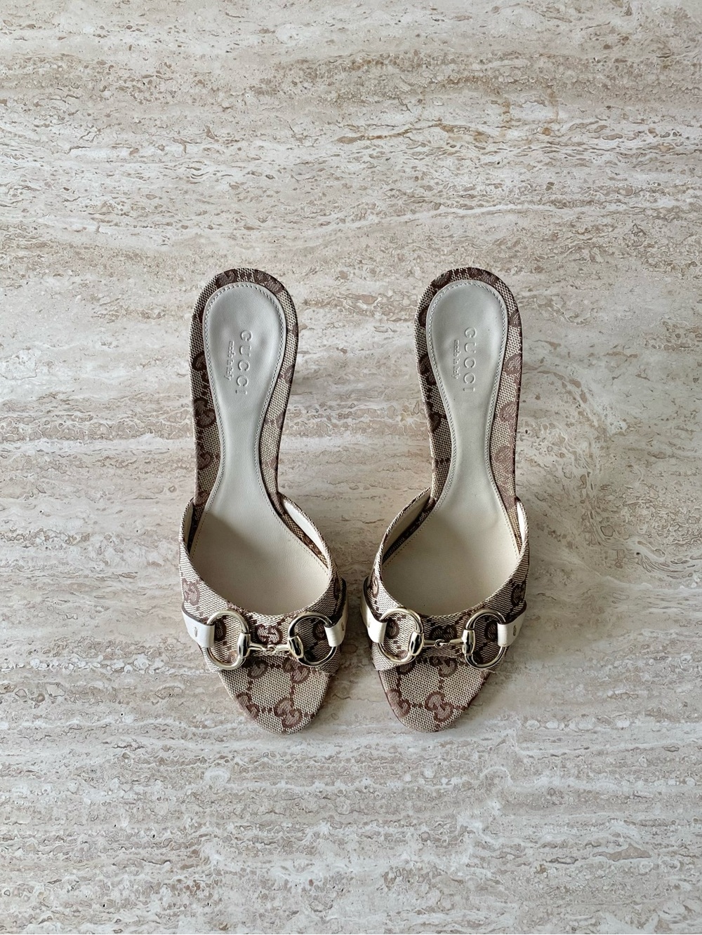 Vintage Gucci GG Canvas Horsebit Mule Sandal Heels